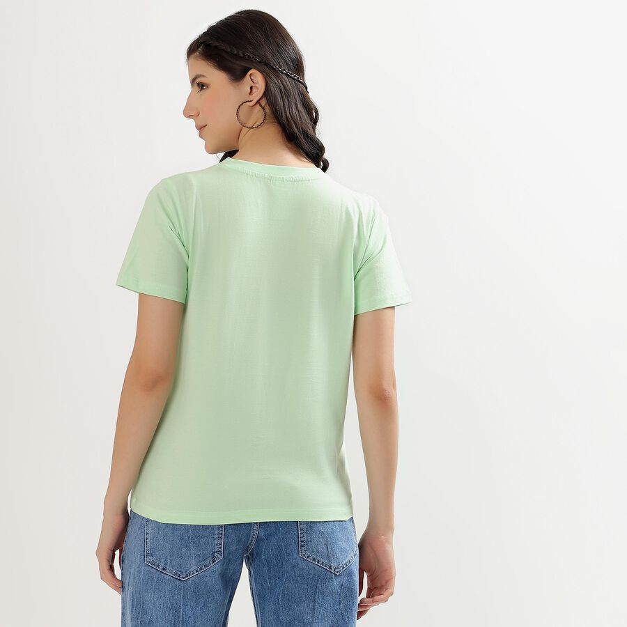 Women's Mint Green Cotton Round Neck T-Shirt, Light Green, large image number null