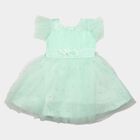 Girls' Mint Green Fit and Flare Floral Applique Party Wear Frock, हल्का हरा, small