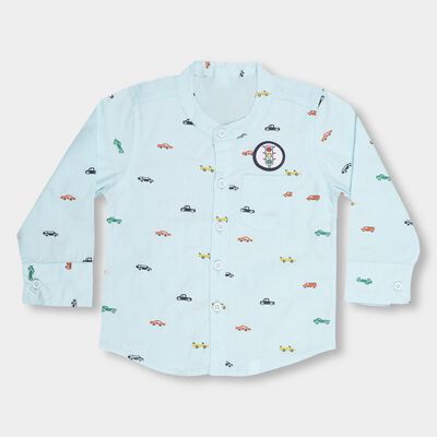 Infants Light Powder Blue Cotton Mandarin Collar Casual Shirt