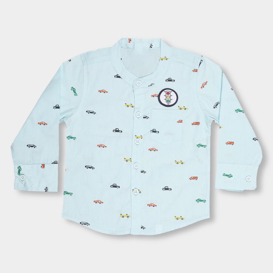 Infants Light Powder Blue Cotton Mandarin Collar Casual Shirt, हल्का नीला, large image number null
