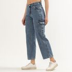 Women's Light Blue Wide-Leg Washed Jeans, मध्यम नीला, small