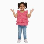 Girls Bright Pink Round Neck Casual Sleeveless T-Shirt, Pink, small