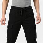 Men's Black Slim Fit Cargo Trousers, Black, small