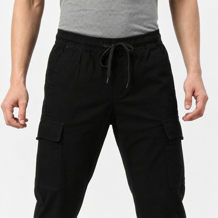 Men's Black Slim Fit Cargo Trousers, Black, large