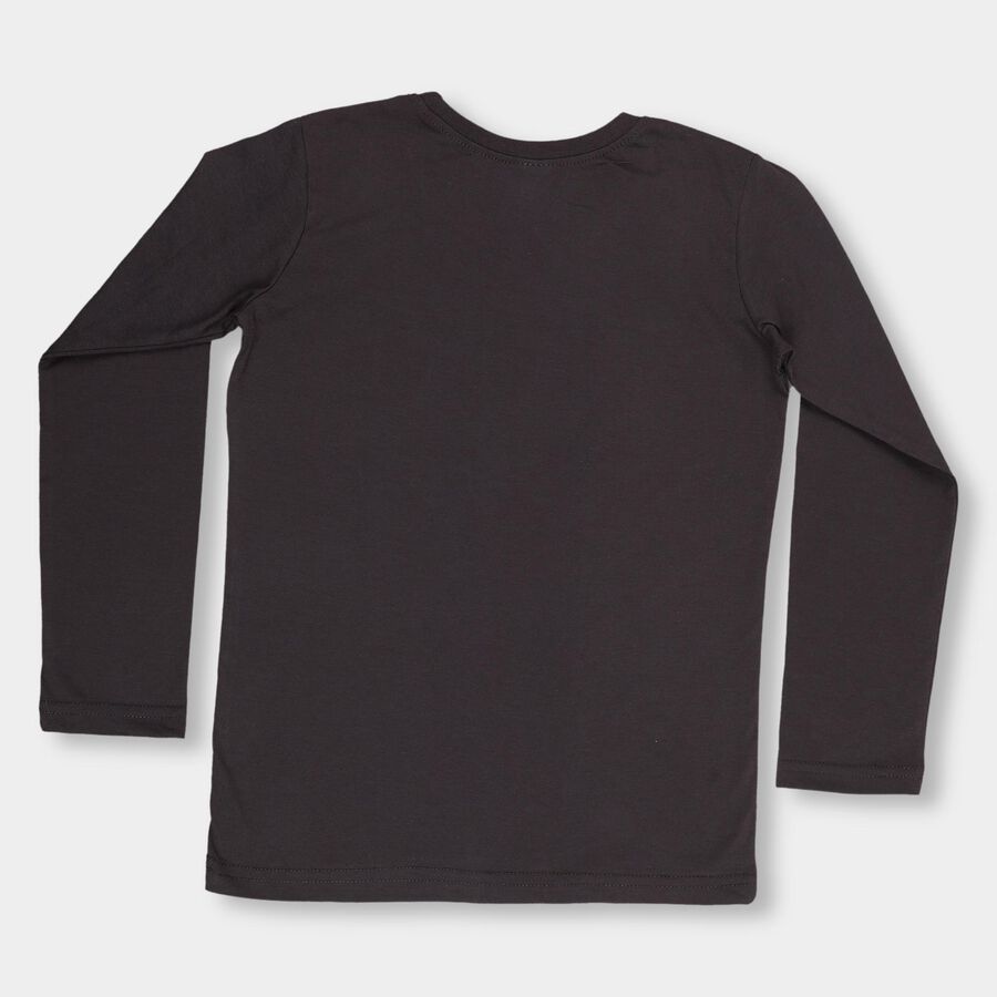 Boys' Dark Grey Round Neck Printed T-Shirt, Dark Grey, large image number null
