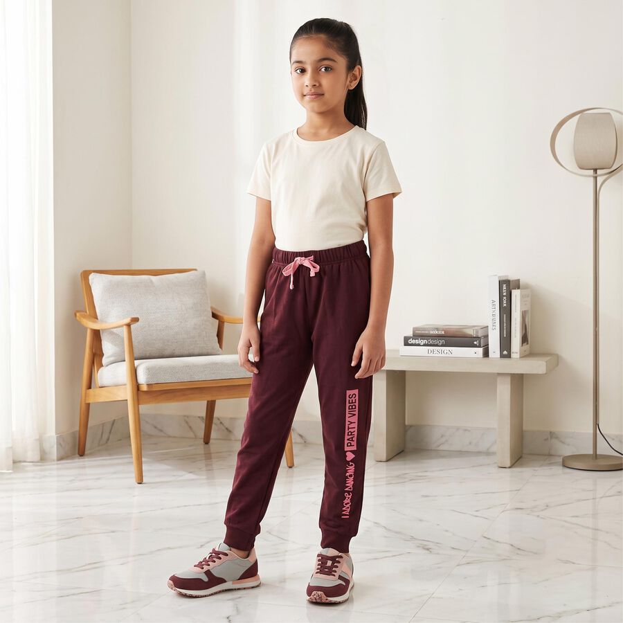 Girls Wine Jogger Graphic Printed Pyjama, वाइन, large