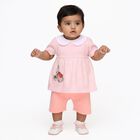 Infants' Light Pink Cotton Peter Pan Collar Casual Top and Capri Set, पीच, small image number null