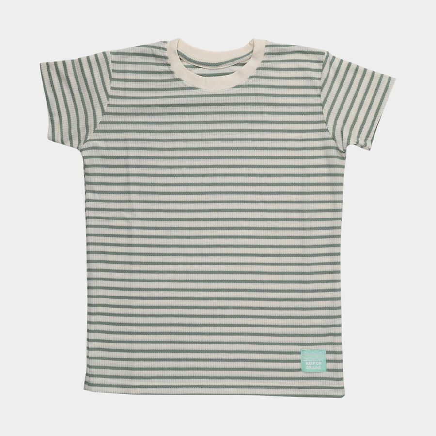 Boys' Green Round Neck Graphic Printed T-Shirt, हल्का हरा, large