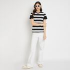 Ladies'  Stripes Round Neck T-Shirt, काला, small image number null