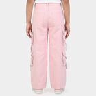 Girls Pink Wide Leg Cargo Jeans, Light Pink, small