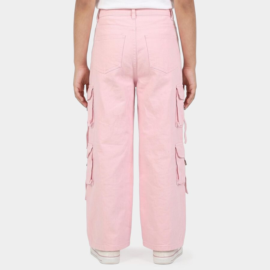 Girls Pink Wide Leg Cargo Jeans, Light Pink, large