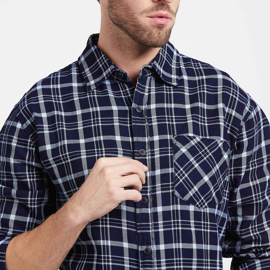 Cotton Checks Casual Shirt, गहरा नीला, large image number null