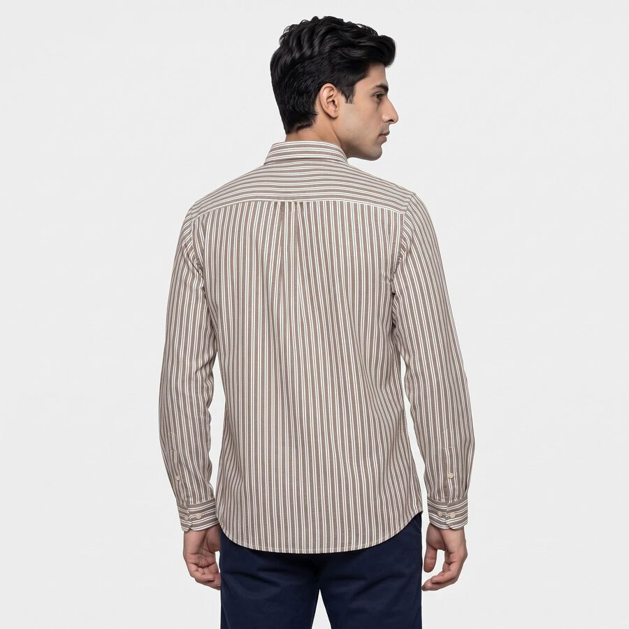 Men's Brown Cotton Striped Shirt, Brown, large