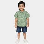 Infants Olive Green Cotton Half Sleeve Classic Collar Casual Shirt, Olive, small