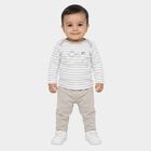 Infants' Grey 100% Cotton Round Neck Striped Baba Suit, हल्का ग्रे, small