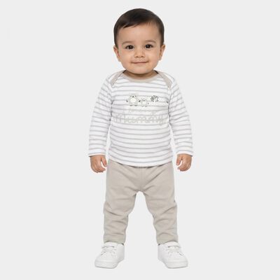 Infants' Grey 100% Cotton Round Neck Striped Baba Suit