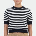 Women's Navy Blue Cotton Mock Neck Classic Top, नेवी ब्लू, small