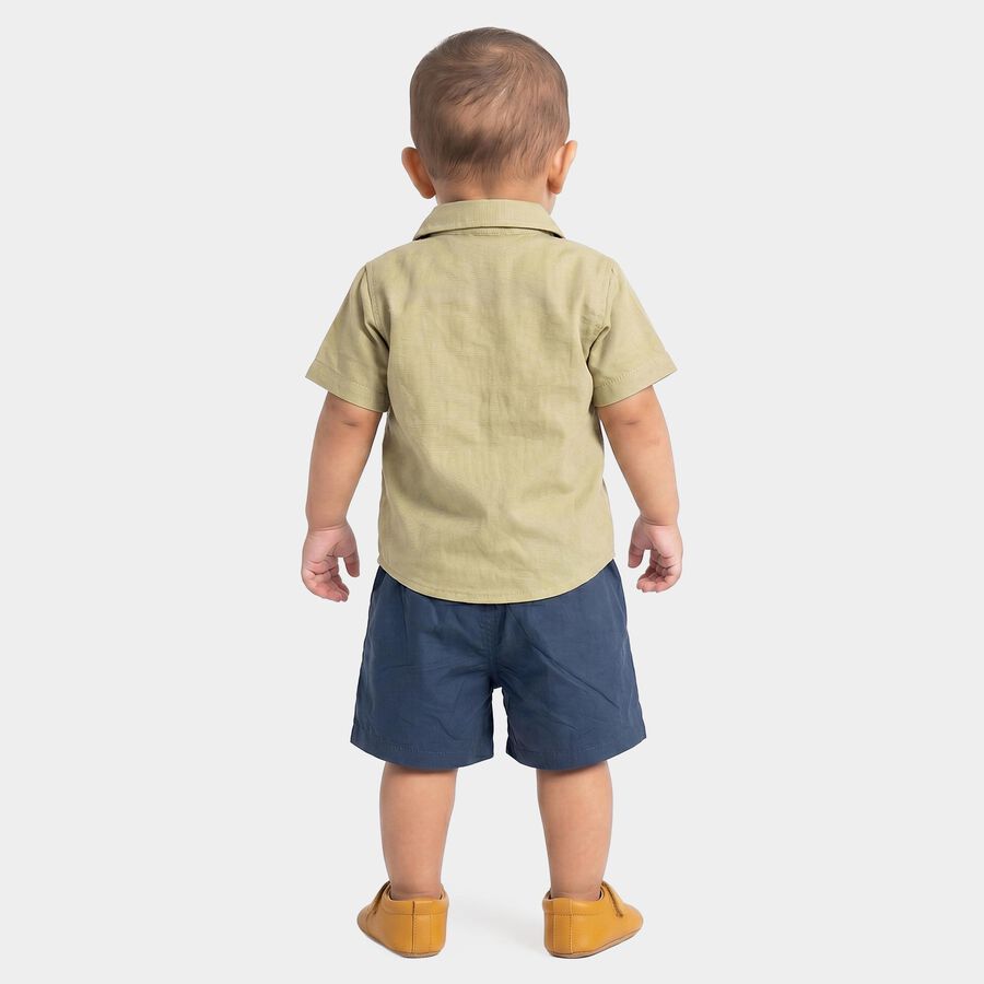 Infants' Olive Green 100% Cotton Notched Collar Graphic Printed Baba Suit, Light Green, large
