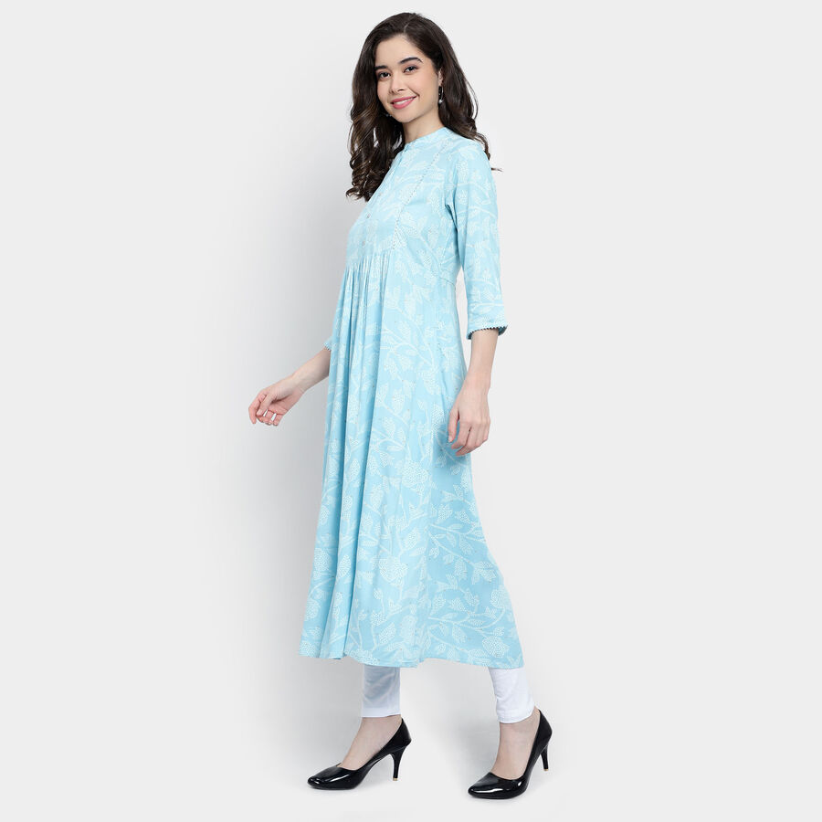 All Over Print Flared Kurta, हल्का नीला, large image number null