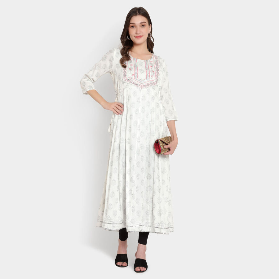 Printed 3/4Th Sleeves Kurta, Off White, large image number null
