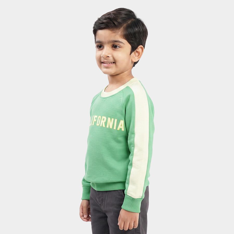 Boys' Dark Green Crew Neck Pullover Sweatshirt, Dark Green, large