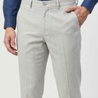 Men's Grey Slim Fit Flat-Front Formal Trousers, हल्का ग्रे, small