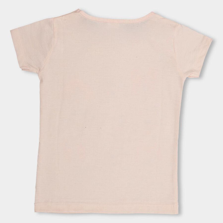 Girls' Light Pink Cotton Blend Round Neck Casual T-Shirt, Light Pink, large image number null