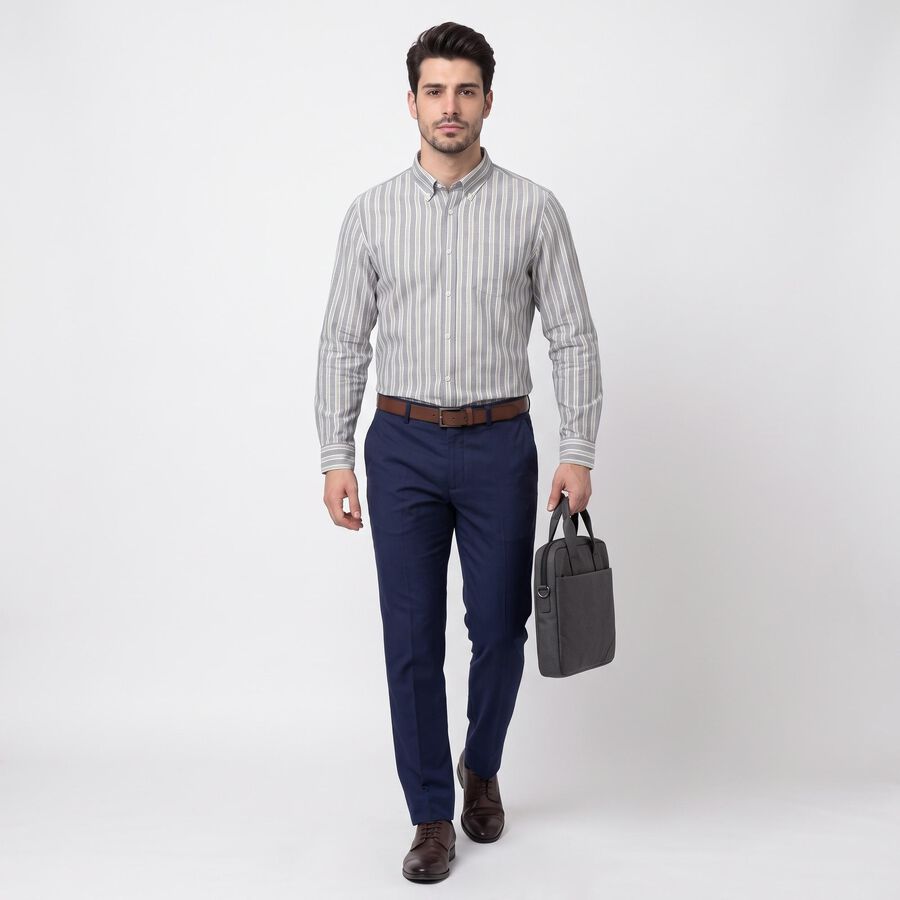 Men's Navy Blue Button-Down Collar Formal Shirt, नेवी ब्लू, large