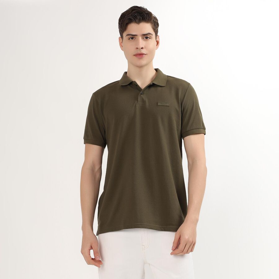 Men's Collared Half Sleeves T-Shirt, Khaki, large