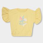 Girls' Bright Yellow Crew Neck Ruffled T-Shirt, Yellow, small image number null