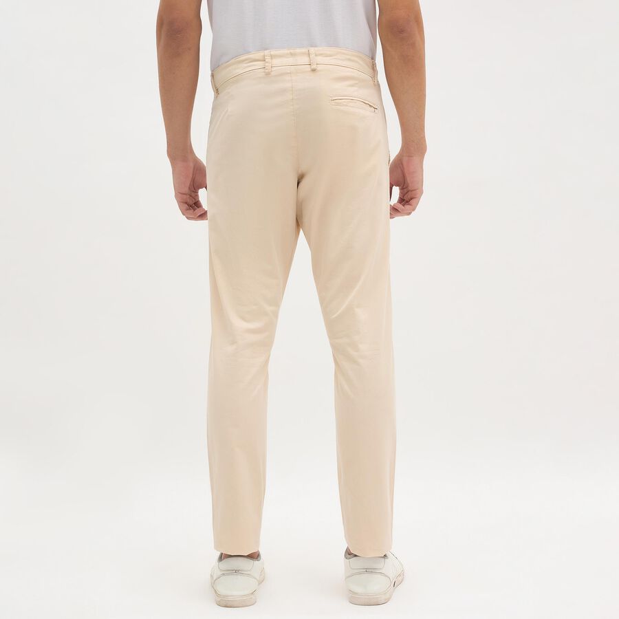 Men's Light Beige Slim Fit Flat-Front Casual Trousers, गहरा पीला, large image number null