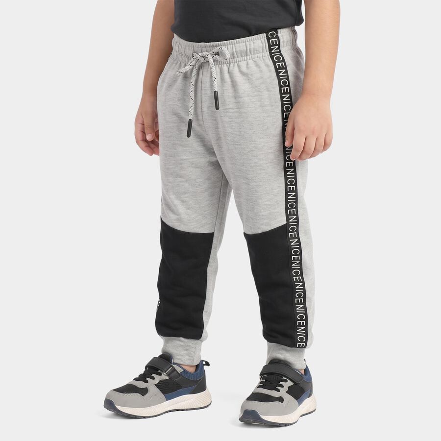 Boys' Grey Cotton Blend Colorblocked Jogger Pyjama, Melange Light Grey, large