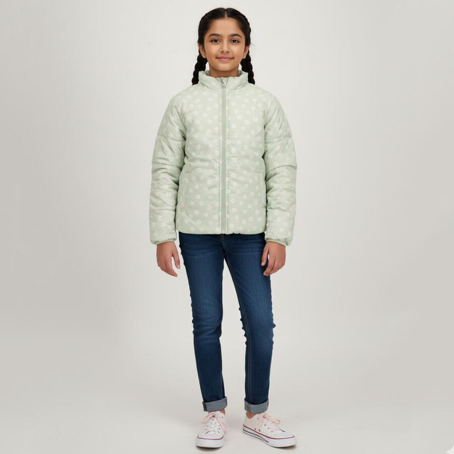 Girls Light Sage Green High Neck Casual Jacket, हल्का हरा, large image number null