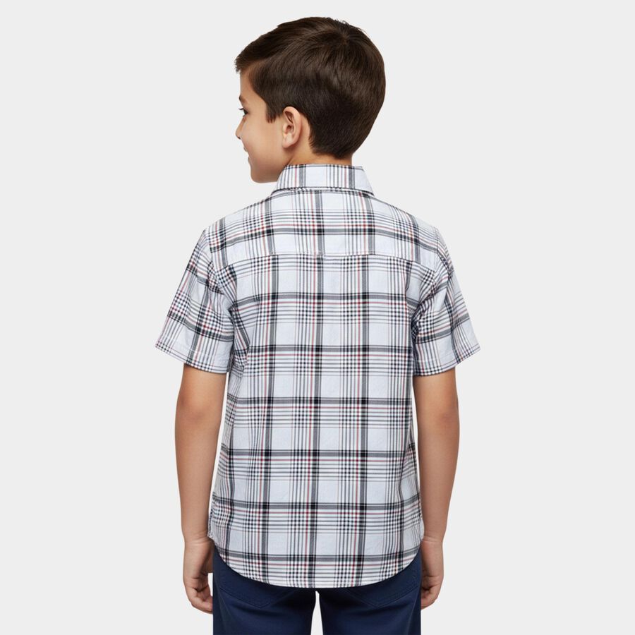 Boys' White Cotton Half Sleeve Classic Collar Casual Shirt, White, large