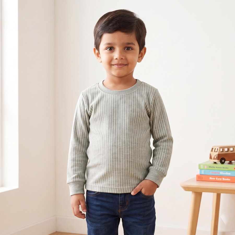 Boys' Grey Long Sleeve Thermal, मिश्रित मध्यम ग्रे, large