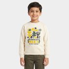 Boys' Beige Crew Neck Graphic Print Sweatshirt, गहरा पीला, small