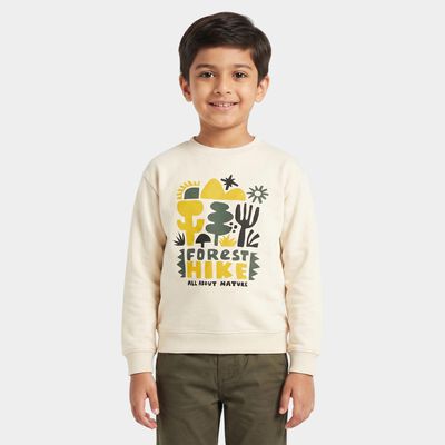 Boys' Beige Crew Neck Graphic Print Sweatshirt