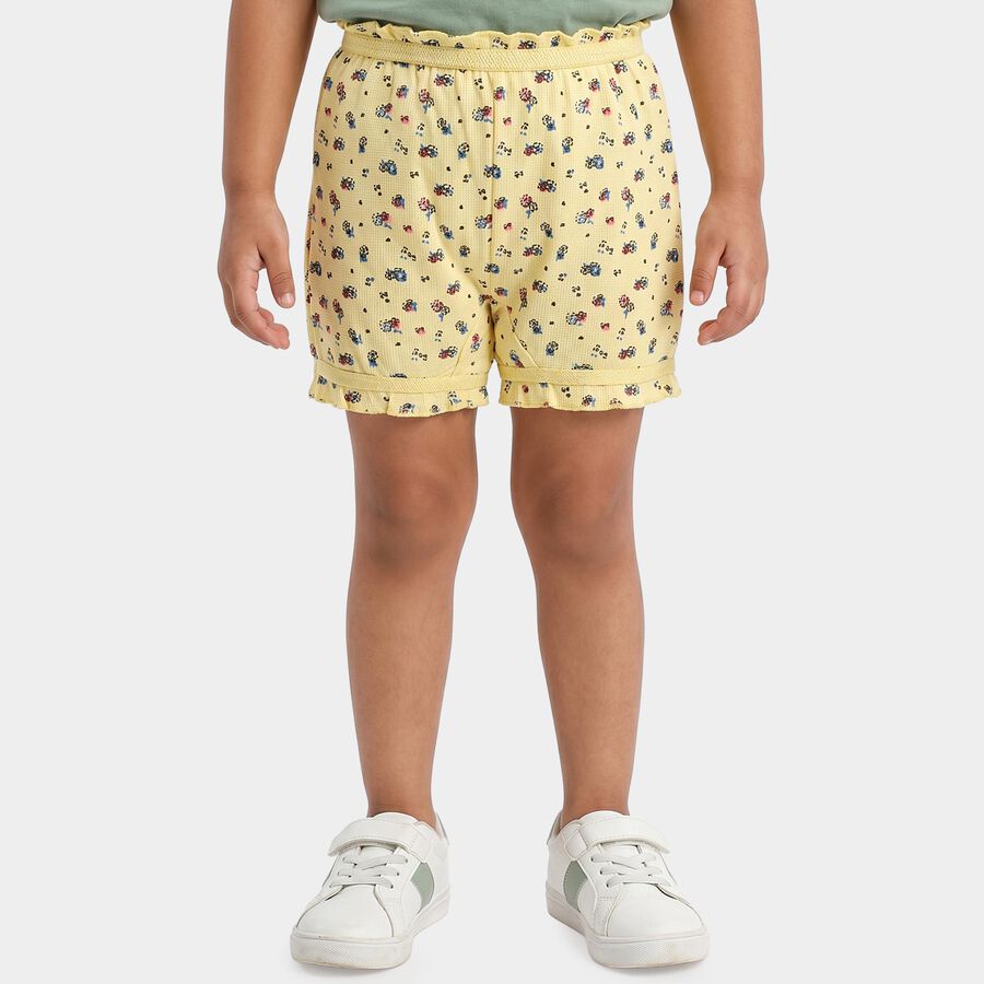 Girls Yellow Regular Fit Floral Printed Bloomer Shorts, Yellow, large