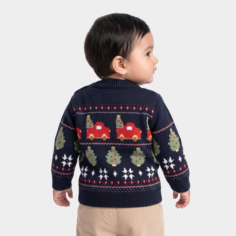 Infants' Navy Blue Crew Neck Printed Pullover, नेवी ब्लू, large