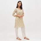 Women's Beige V-Neck Printed Kurta, गहरा पीला, small image number null