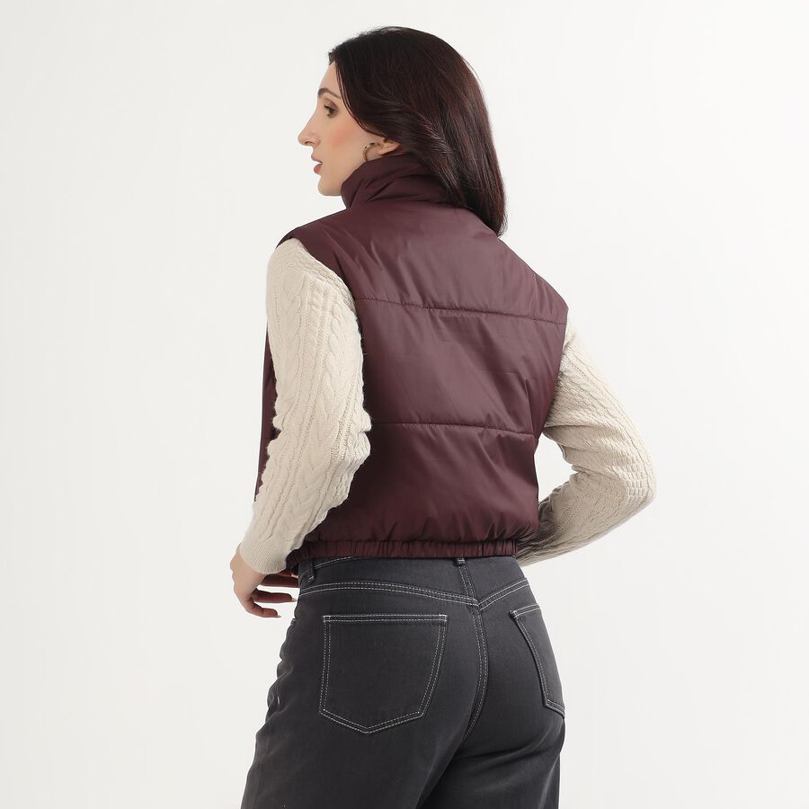 Women's Deep Maroon High Neck Sleeveless Puffer Jacket, Wine, large image number null