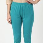 Women's Mid Blue Cotton Blend Stretch Fit Solid Churidar, मध्यम नीला, small