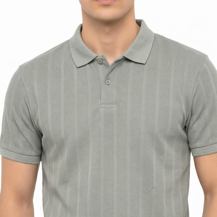 Men's Grey Polo Neck Polo T-Shirt, गहरा ग्रे, large