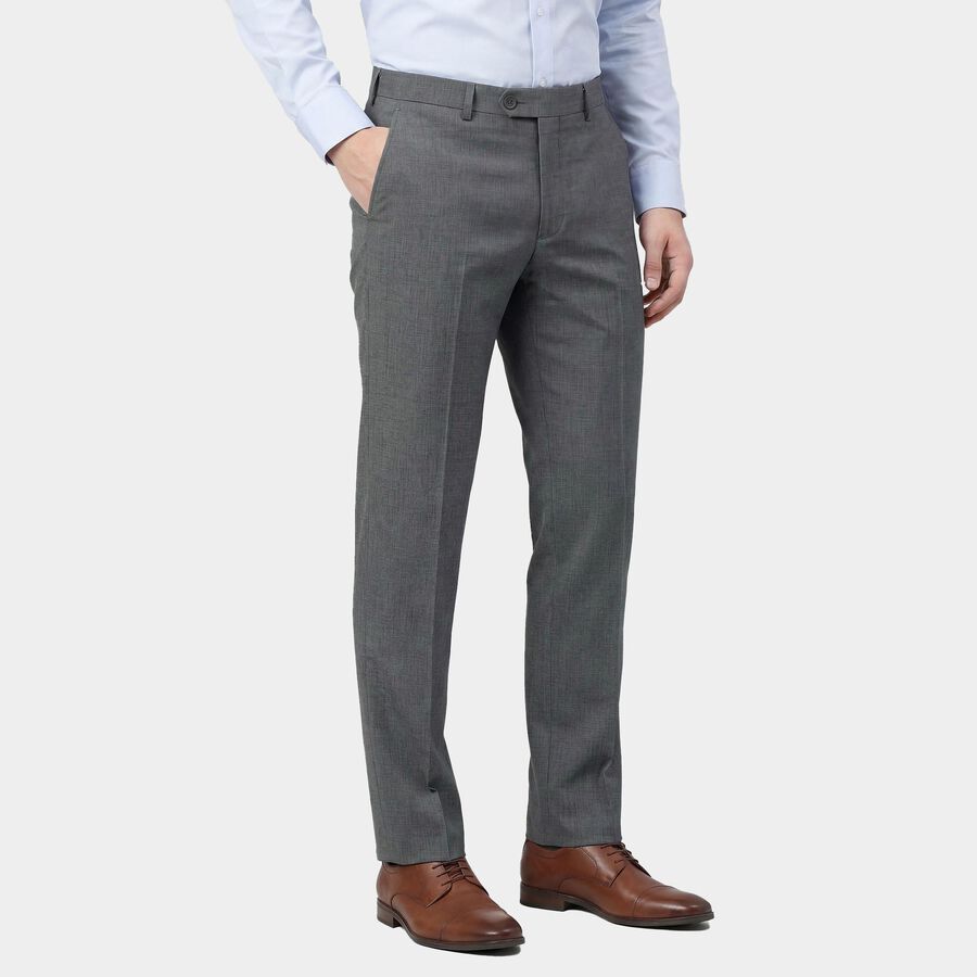 Men's Light Grey Slim Fit Flat-Front Trousers, हल्का ग्रे, large