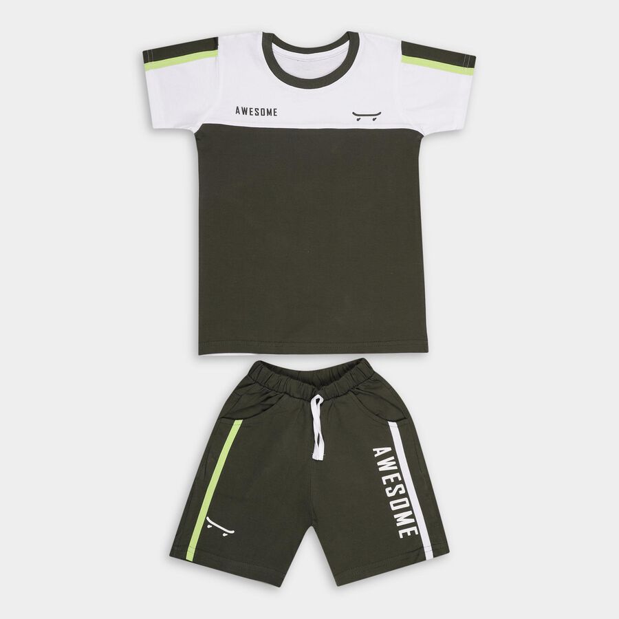 Boys' 100% Cotton Knit Baba Suit, Olive, large image number null
