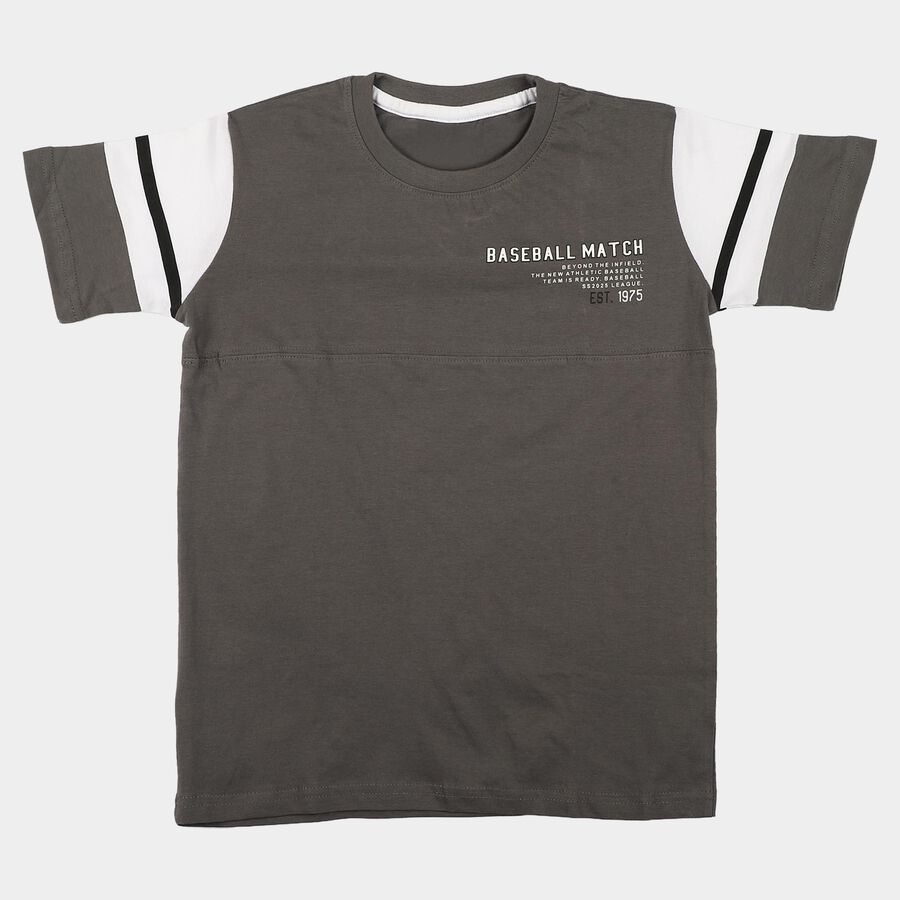 Boys Charcoal Cotton Round Neck Casual Boys T-Shirt, Charcoal, large