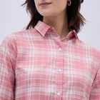 Women's Light Pink Checkered Classic Collar Shirt, हल्का गुलाबी, small image number null