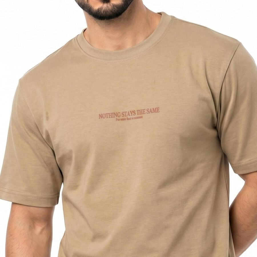 Men's Khaki Round Neck Regular T-Shirt, Khaki, large