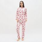 Women's White and Red Bow Printed Fleece Pyjama Set, लाल, small image number null