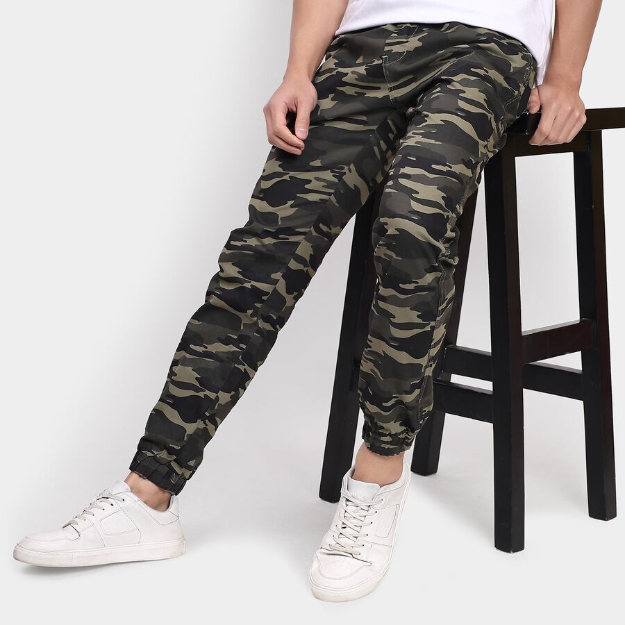 Men's Slim Fit Casual Trousers, ओलिव, large